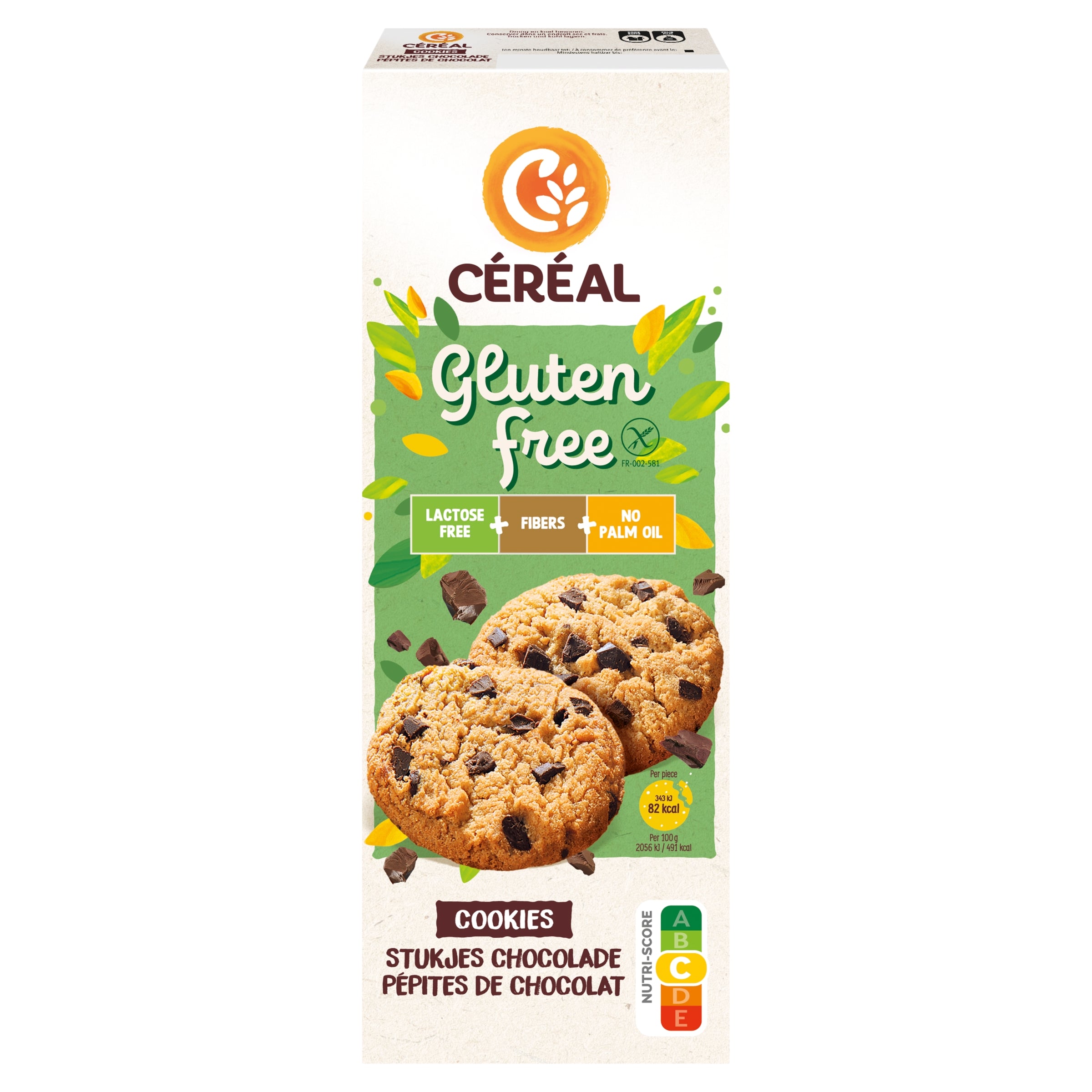 Gluten-free Cereal Cookies choco koeken in a bowl, with chocolate chunks visible, from the Cereal brand.