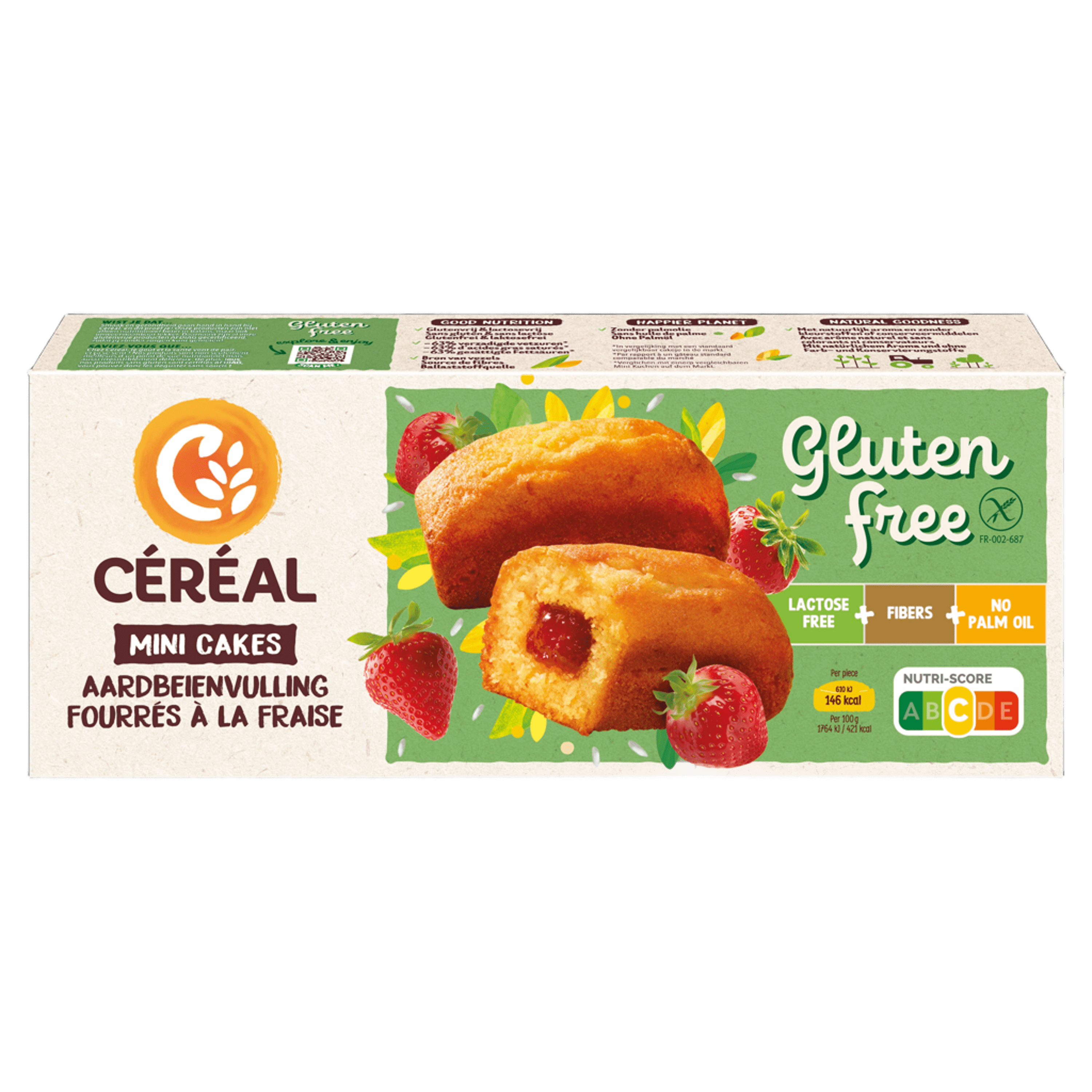 Glutenvrije aardbei cakeje van Cereal, 210 gram, soft koeken met frisse aardbeien smaak, geschikt voor glutenintolerantie.