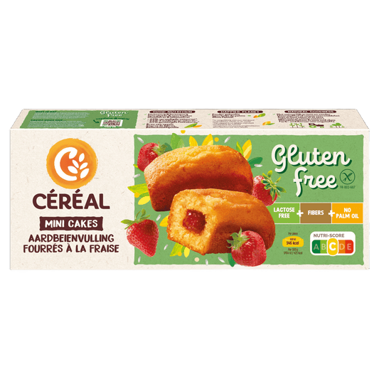 Glutenvrije aardbei cakeje van Cereal, 210 gram, soft koeken met frisse aardbeien smaak, geschikt voor glutenintolerantie.