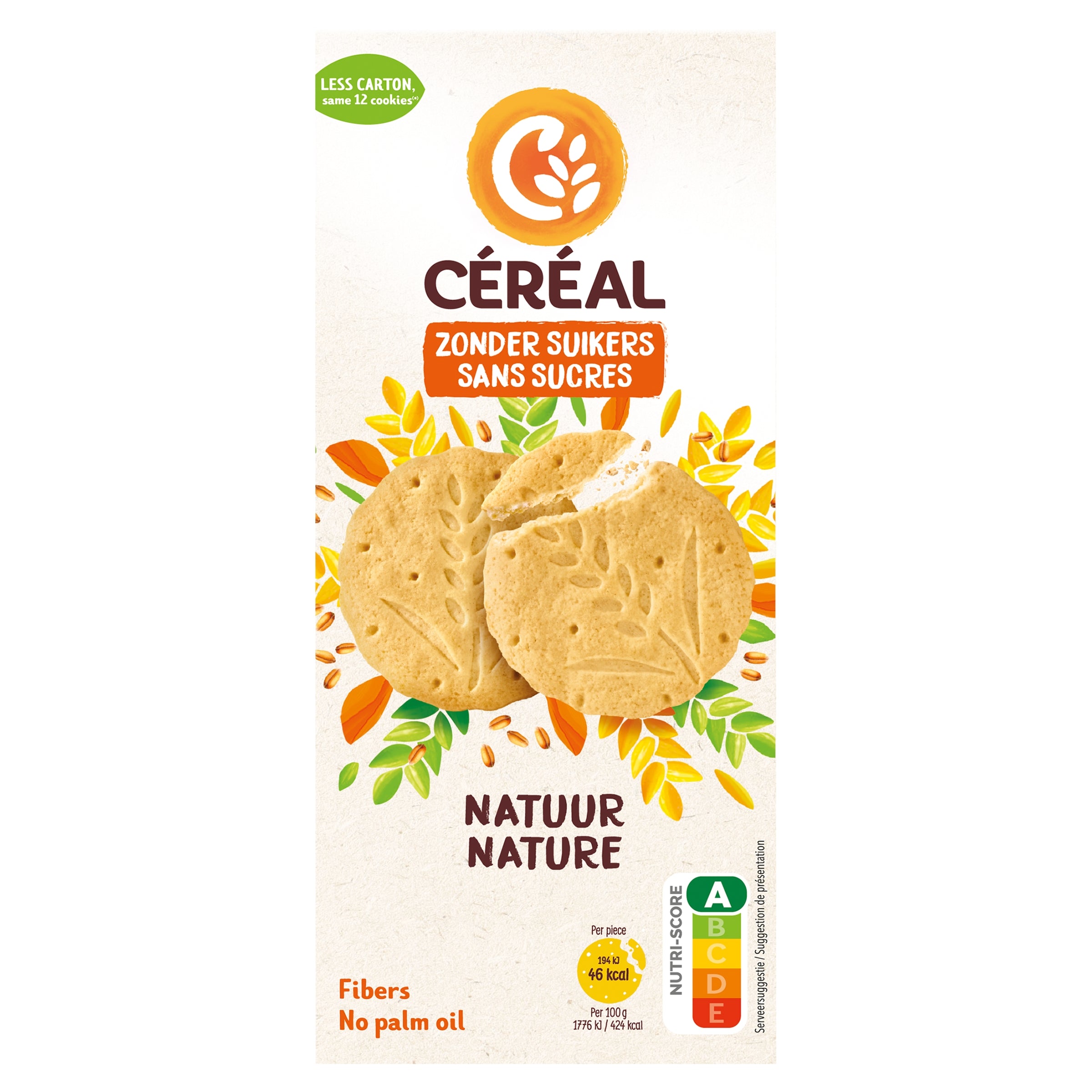 Cereal Zandkoekjes zonder suikers, 132g, natural flavored cookies from Cereal brand, shown in the image.