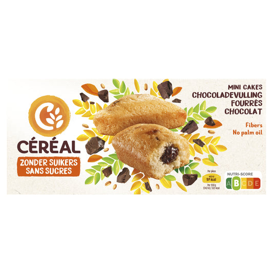 Cereal mini cakes with chocolate filling, sugar-free, 150g, featuring small, round chocolate-filled cookies from the Cereal brand.