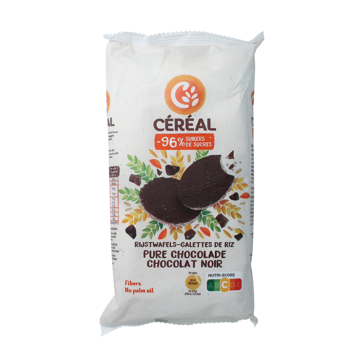 Cereal pure chocolate rice cakes in 130g pack, crispy crackers with chocolate flavor, from Cereal brand.