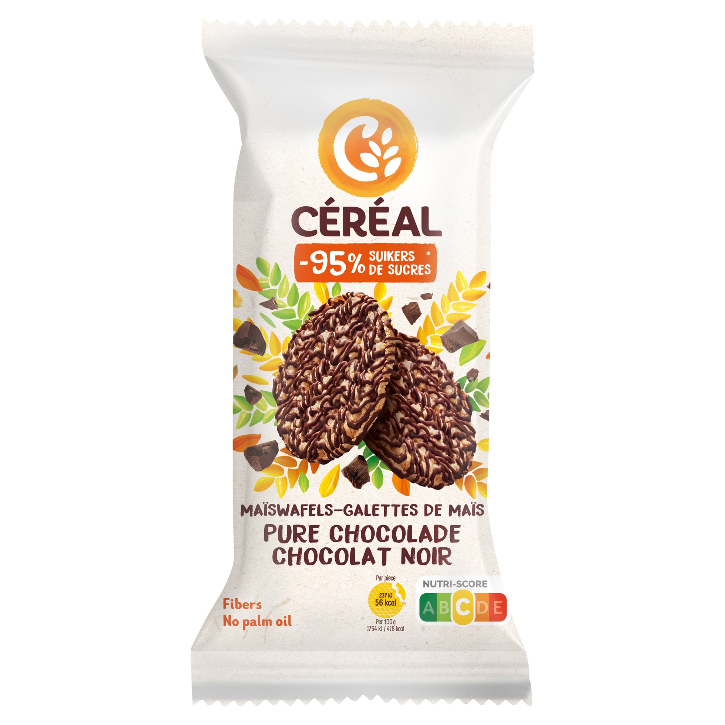 Cereal Maiswafels with pure chocolate, low sugar, 108g, crispy cereal wafers from Cereal brand.