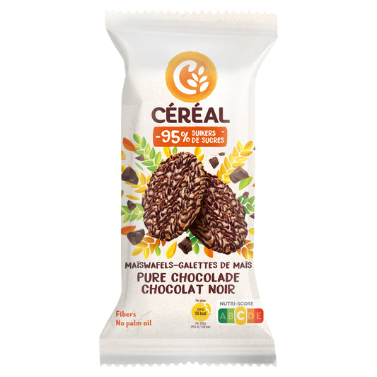 Cereal Maiswafels with pure chocolate, low sugar, 108g, crispy cereal wafers from Cereal brand.