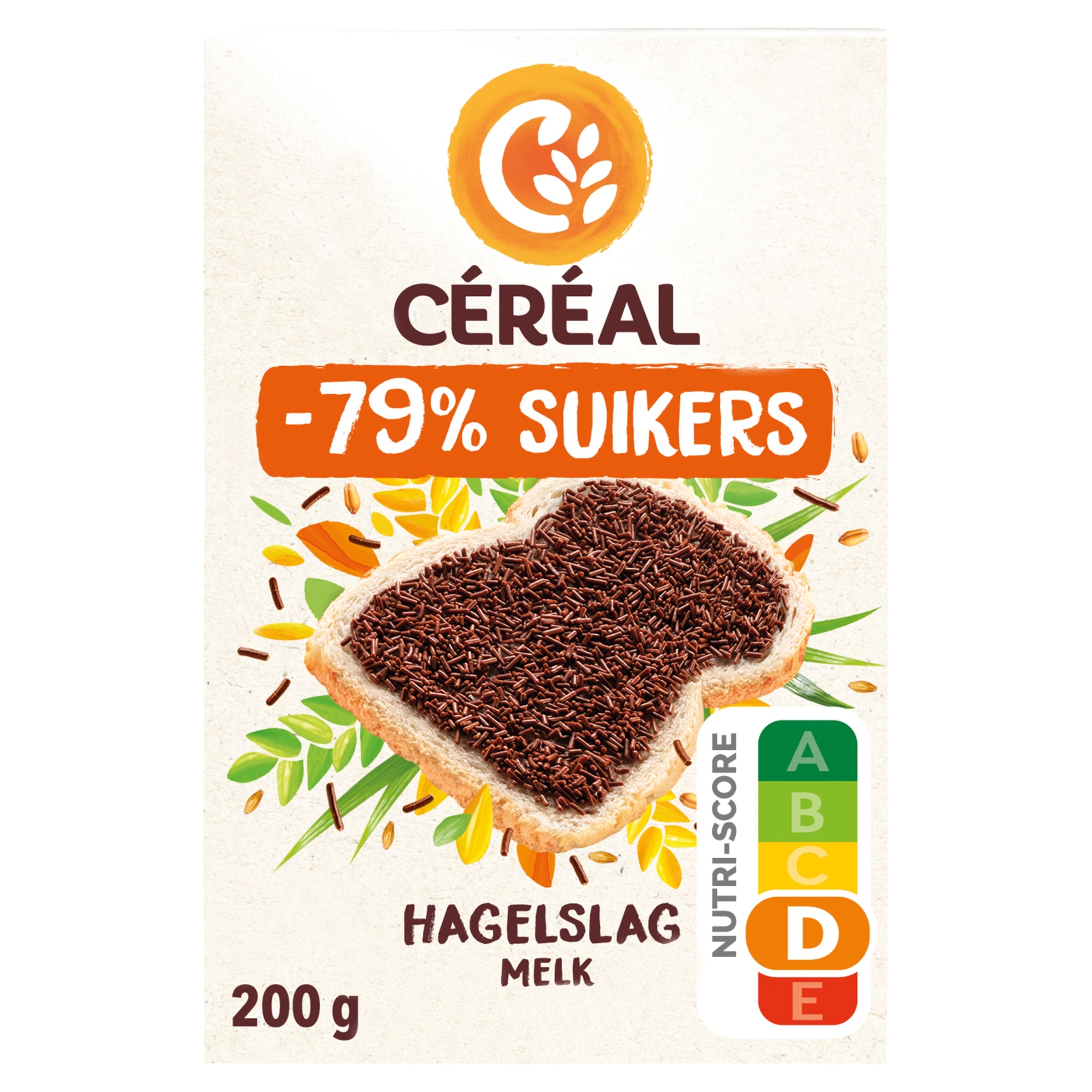 Cereal Hagelslag melk broodbeleg in 200g package, colorful chocolate sprinkles for bread and toast.