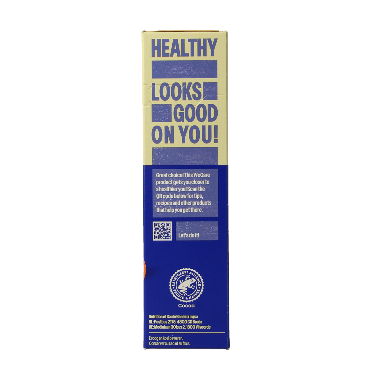 WeCare high protein chocolate caramel snack bar, 81g, showing the chocolate and caramel coating with a textured surface.