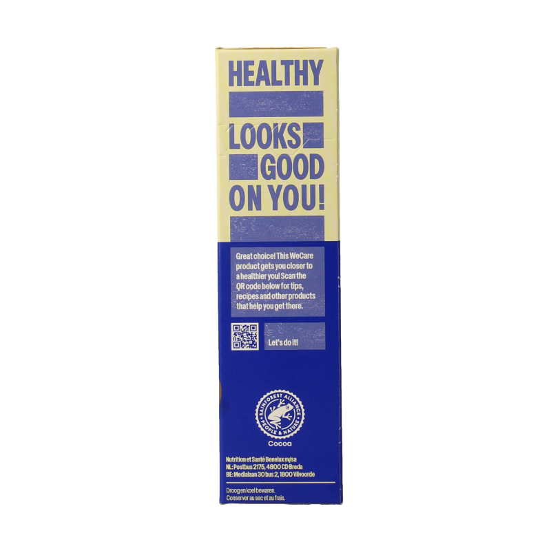 WeCare high protein chocolate snack bar, 81 grams, showing a chocolate-covered protein bar with branding and packaging.