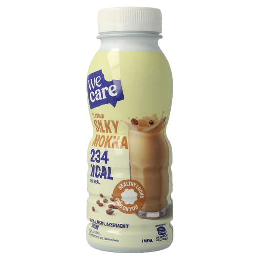 WeCare silky mokka meal replacement drink in a 236ml bottle, featuring a smooth mocha flavor and creamy texture.