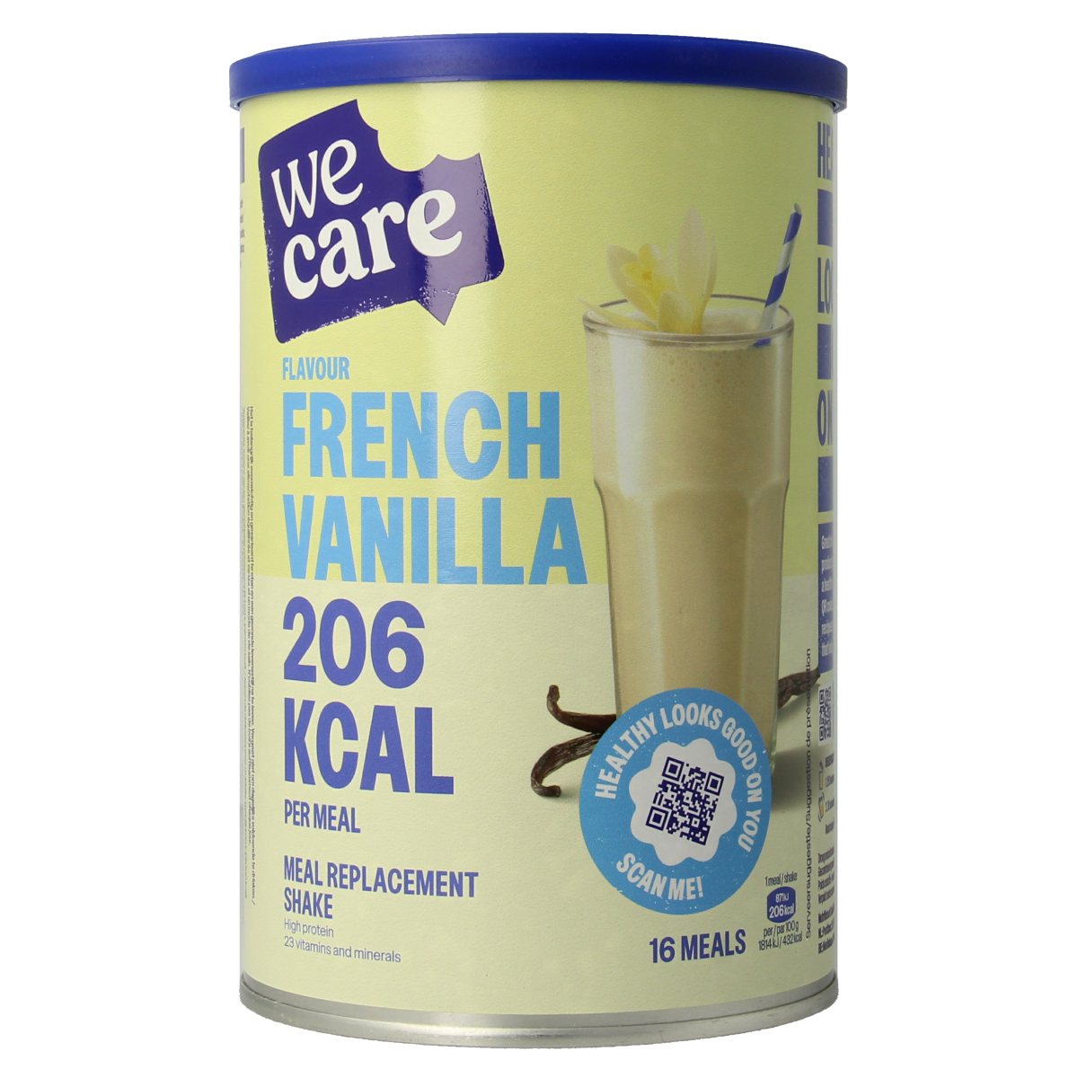 WeCare Meal Replacement Shake French Vanilla in 436g container, showing the product label and packaging.