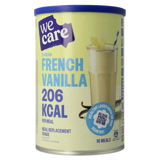 WeCare Meal Replacement Shake French Vanilla in 436g container, showing the product label and packaging.
