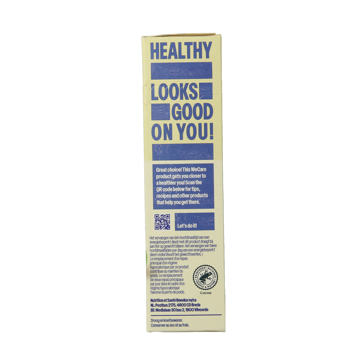WeCare peanut nougat meal replacement bar, 116g, showing the snack bar with peanut and nougat ingredients.