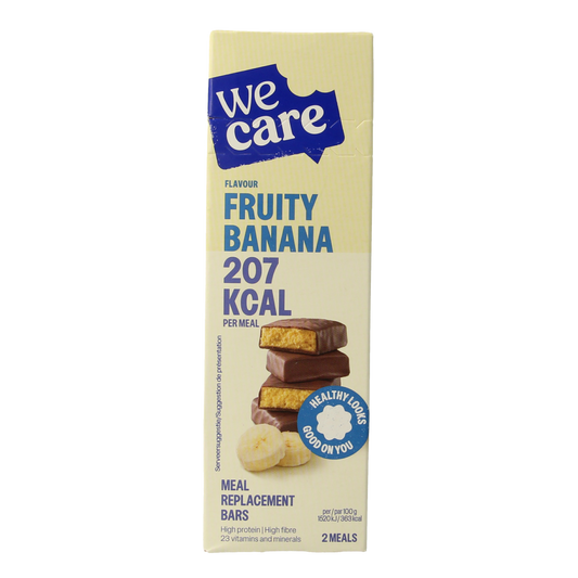 WeCare fruity banana meal replacement bar, 116g, snack or lunch alternative with banana flavor and nutritious ingredients.