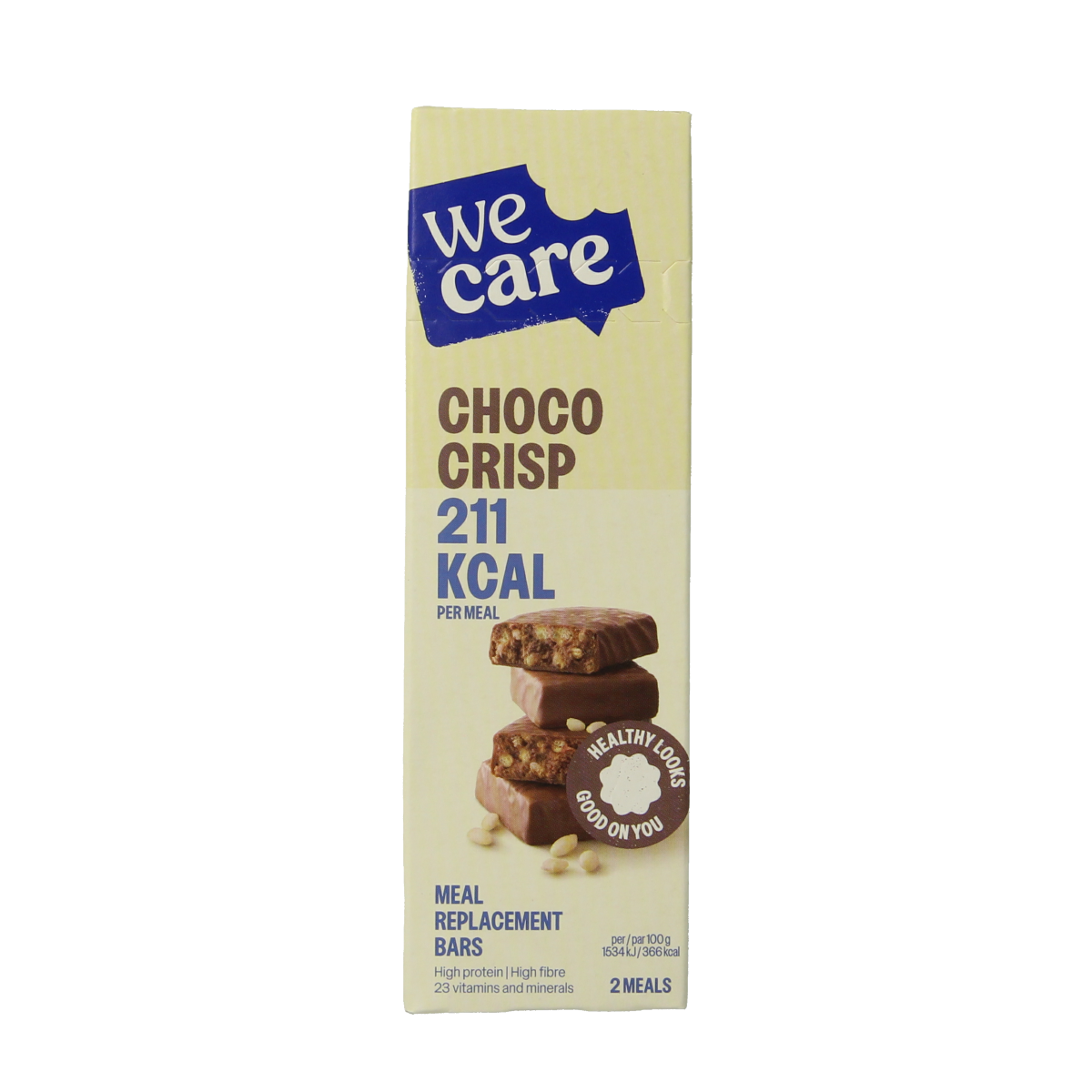 WeCare Choco Crisp Meal Replacement Bars, 116g, snacks with chocolate and crispy texture, ideal for quick energy and convenient eating.