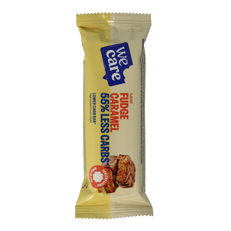 WeCare fudge caramel snack bar, low calorie and carb, 60 grams, ideal for healthy snack options