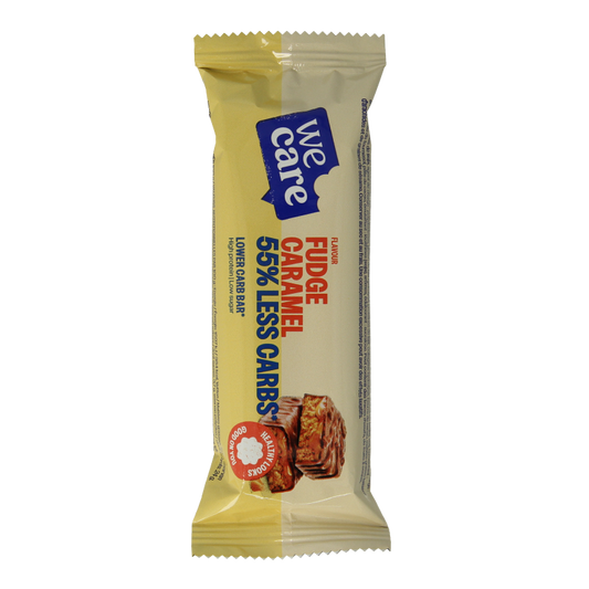 WeCare fudge caramel snack bar, low calorie and carb, 60 grams, ideal for healthy snack options