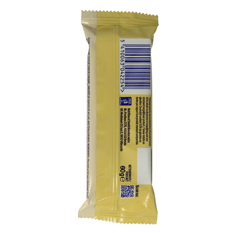 WeCare lower calorie caramel fudge snack bar, 60 grams, with reduced carbs, suitable for healthy snack options.