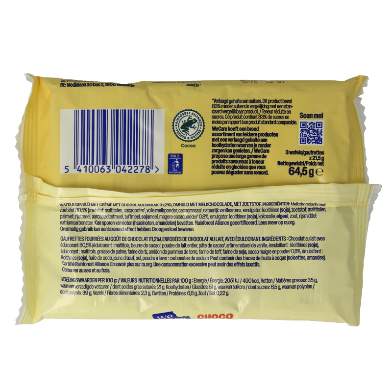 WeCare Choco Break low-calorie sugar snack bar in a 645g package, ideal for healthy snacking and quick energy.