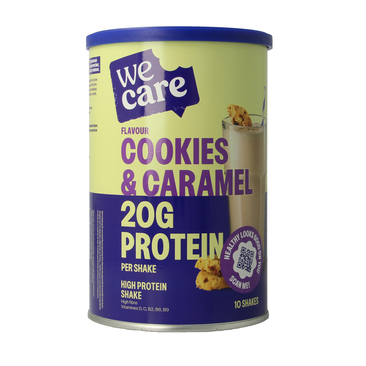 WeCare high protein cookies and caramel shake snack in a 340g package, ideal for quick protein-rich treats and snacks.