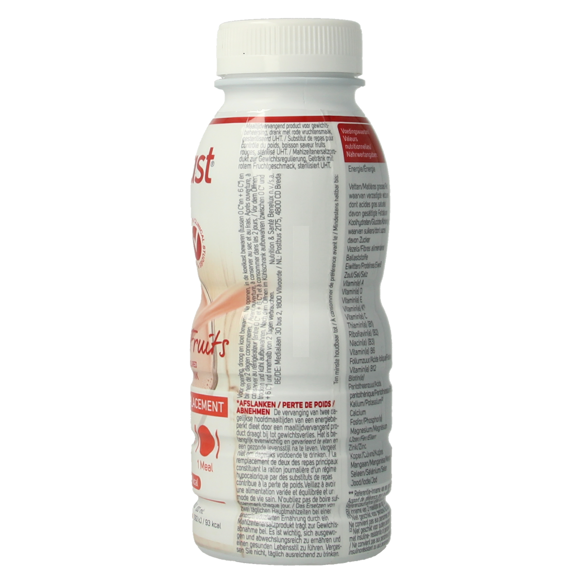 Modifast Intensive red fruit meal replacement drink in 236ml bottle, featuring vibrant red fruit flavor and packaging.