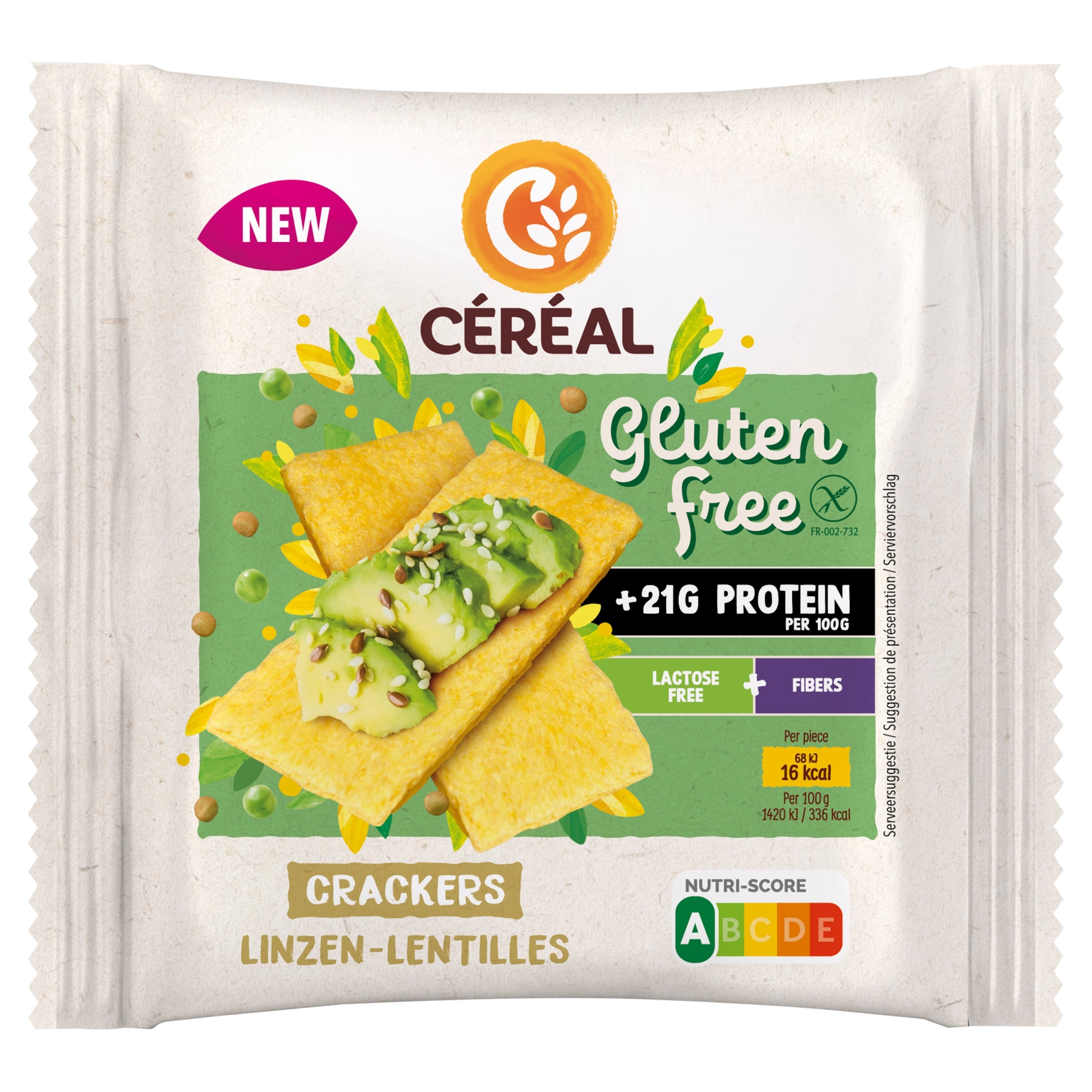 Cereal Linzen crackers gluten- and lactose-free, 100g, showing crispy crackers in a natural light shot