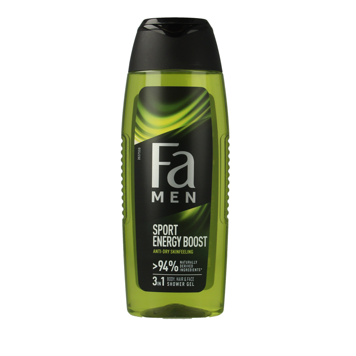 FA Men Sport Energy Boost shower gel in a 250ml bottle, designed for energizing and refreshing men's hygiene.