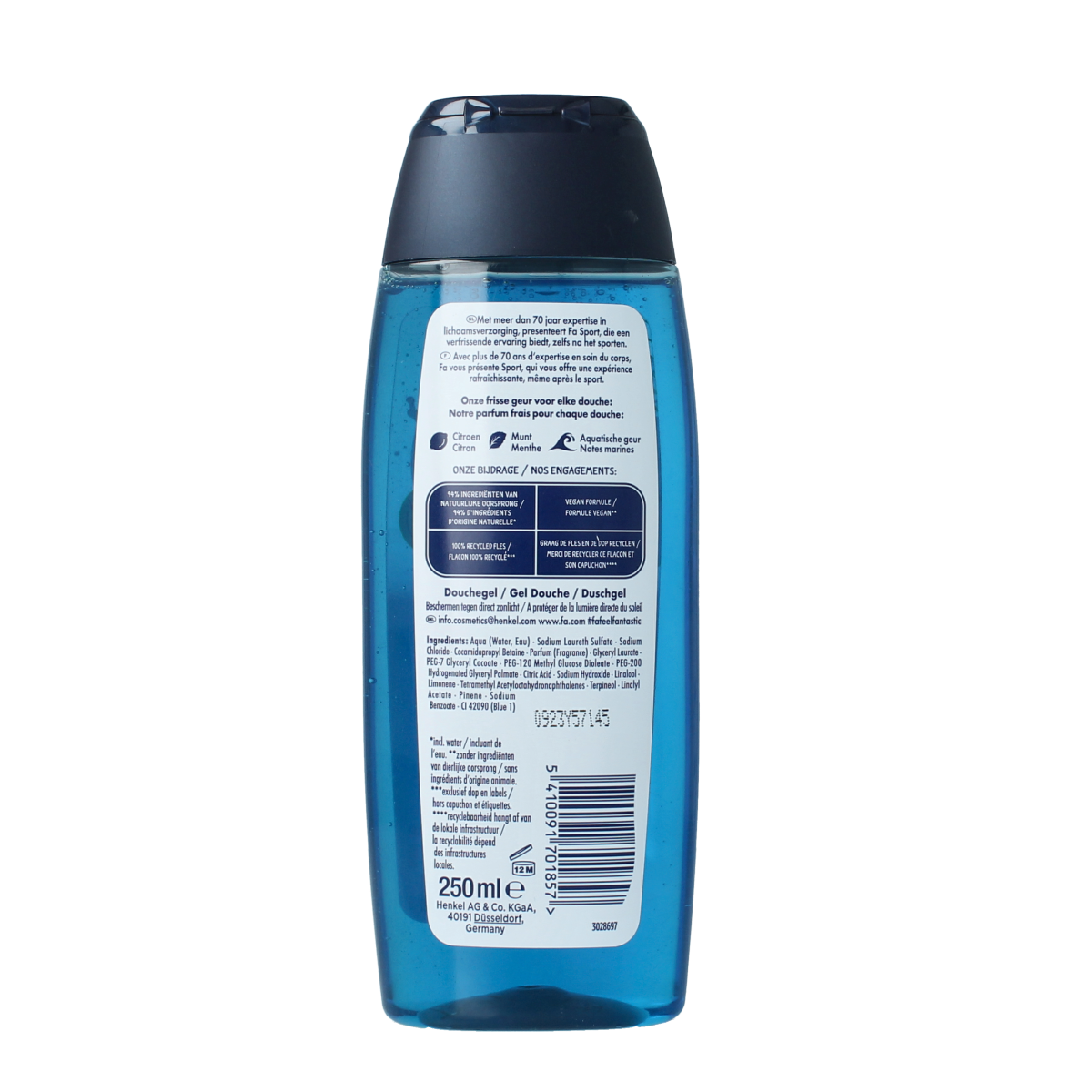 FA Men Fresh Sport shower gel in 250ml bottle, moisturizing bad en douche with invigorating fragrance for men