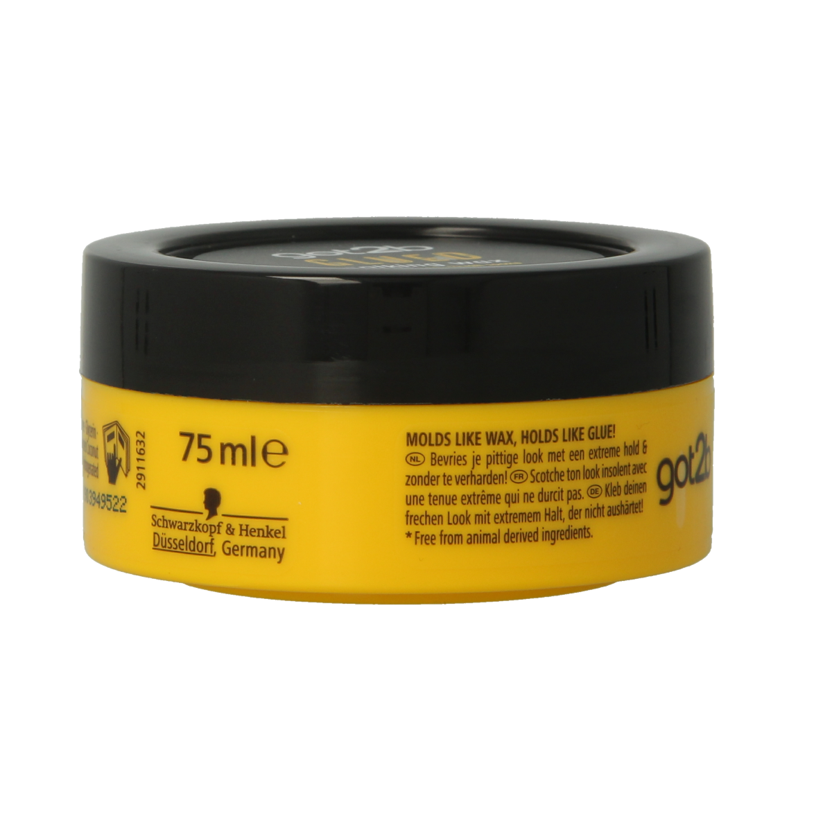 Got2b Glued spiking wax in 75ml jar, a hair styling product for strong hold and spiky hairstyles, shown in the image.