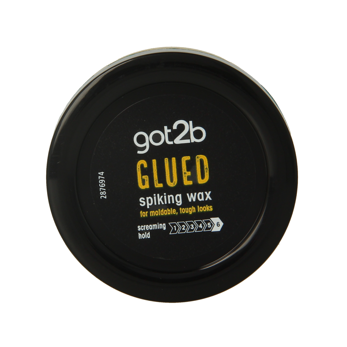 Got2b Glued spiking wax for hair styling, 75ml jar, strong hold styling wax with a clear lid and label.