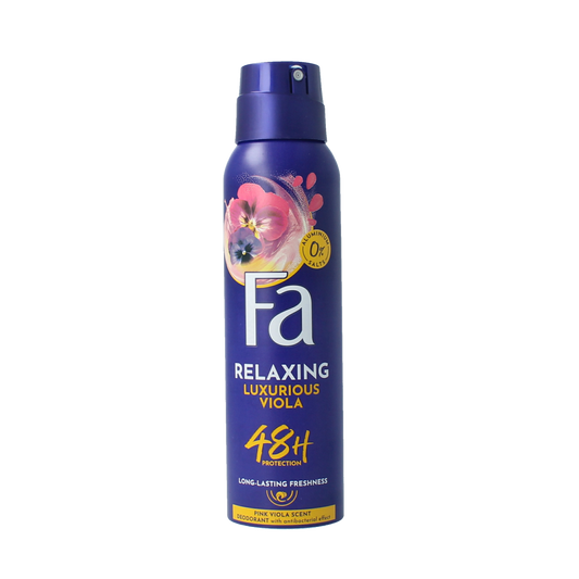 FA Deodorant Spray Luxurious Moments in 150ml bottle, featuring elegant packaging and a fresh, floral scent.