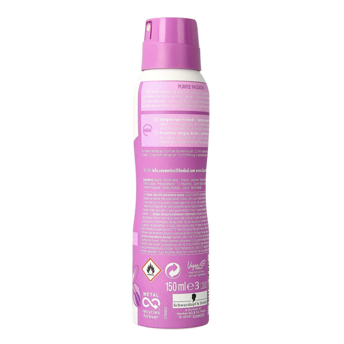 FA Deodorant Spray Purple Passion, 150ml bottle with purple and silver packaging, designed for fresh, long-lasting scent.