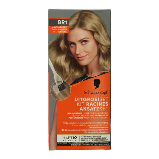 Schwarzkopf Vital uitgroeiset middenblond 1.00 haarkleuring set showing the product packaging and color in a box.