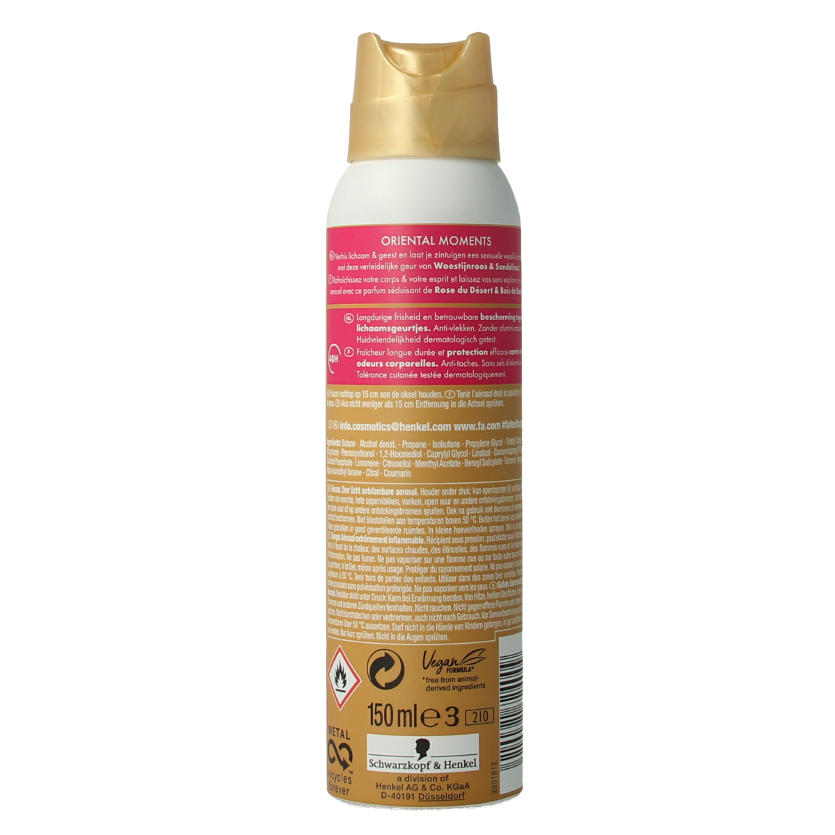 FA Deodorant Spray Oriental Moments 150ml, featuring a sleek bottle with a sophisticated design and floral accents.
