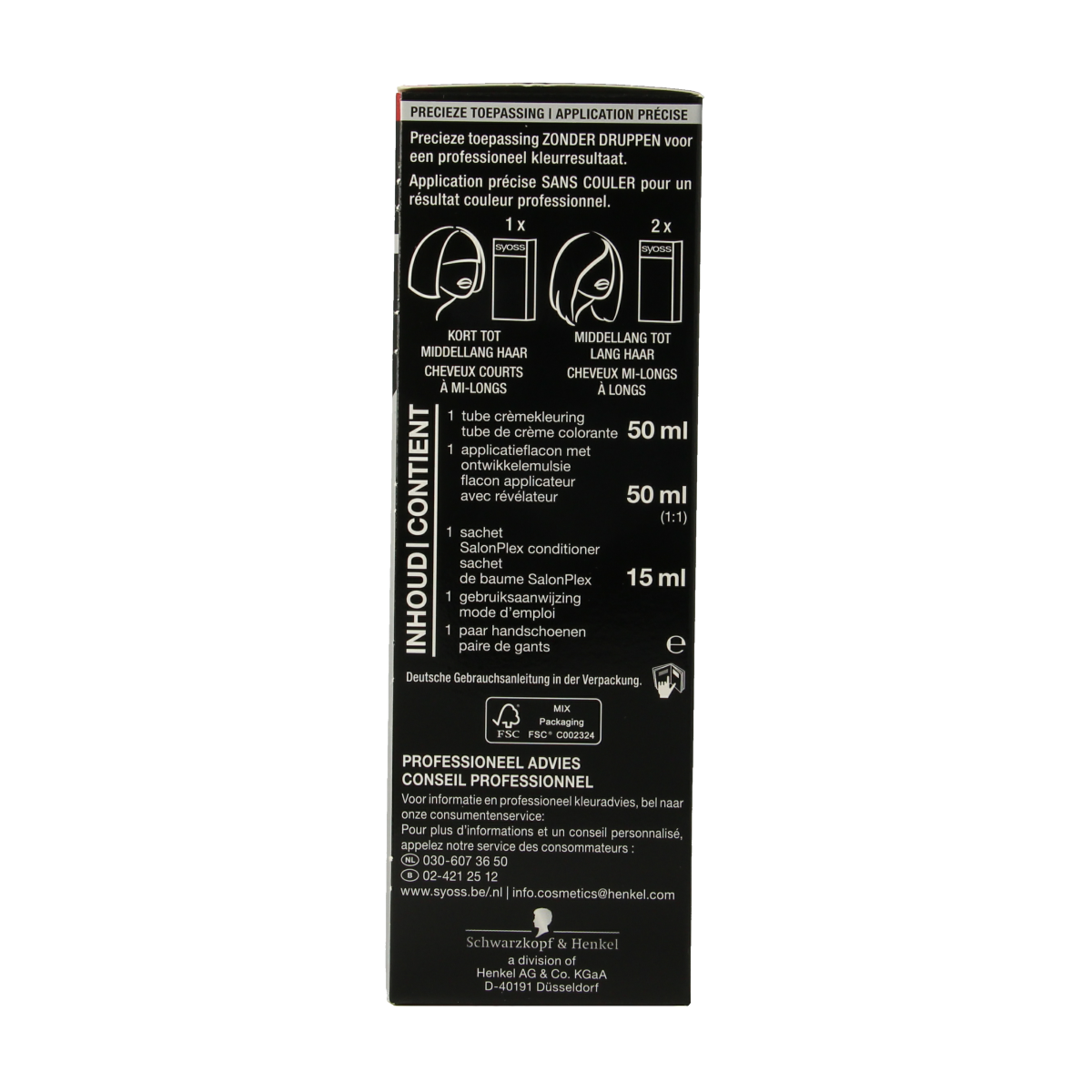 Syoss Color baseline 7-6 middenblond haarverf set showing blonde hair dye packaging and tube for hair coloring.