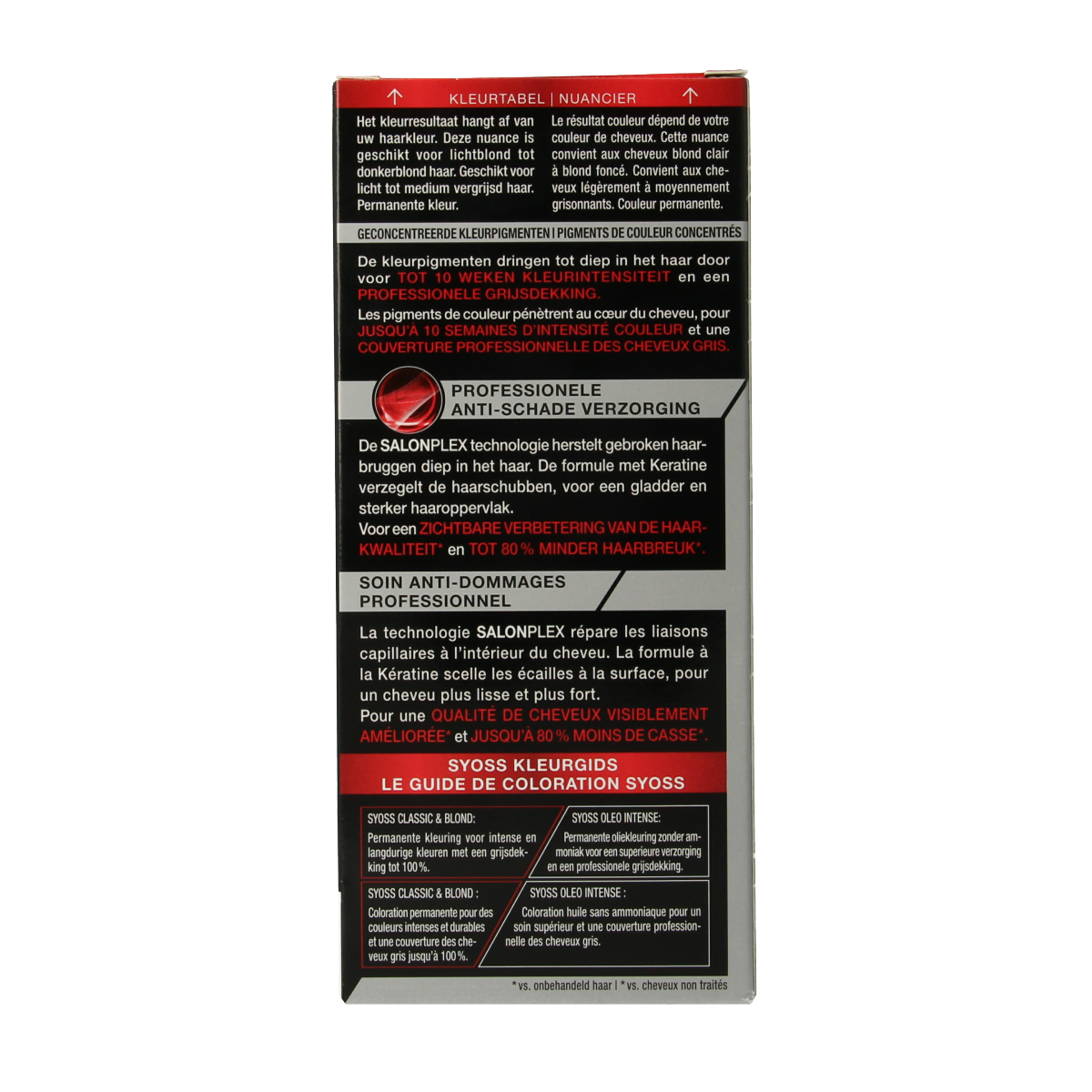 Syoss Color baseline 7-6 middenblond hair dye set showing applicator and hair swatch in a professional packaging.