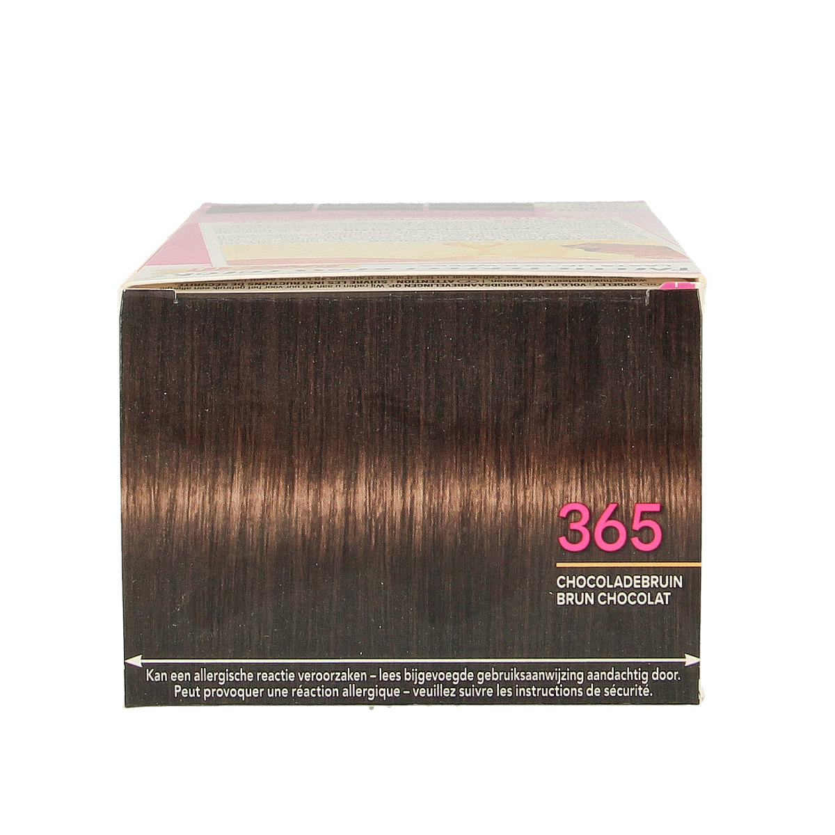 Poly Palette Haarverf 365 pure chocolade hair coloring set showing a box of hair dye for rich chocolate brown color.