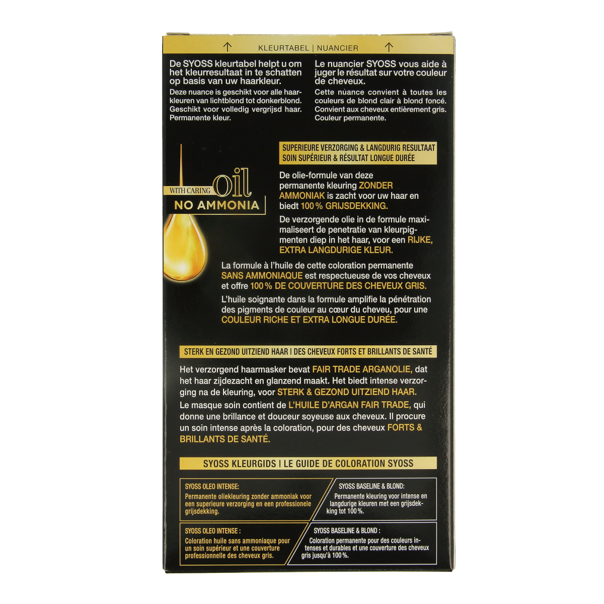 Syoss Color Oleo Intense 8-05 beige blond hair dye set showing the boxed hair coloring kit with instructions and product details.
