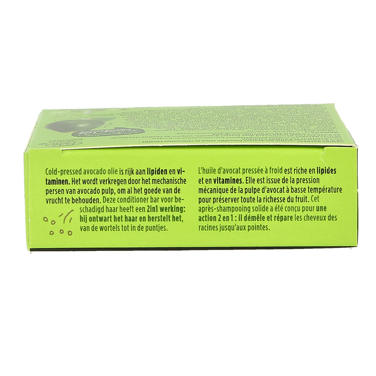 Nature Box avocado conditioner for hair care, 80g, creamy formula in a tube with green avocado imagery.