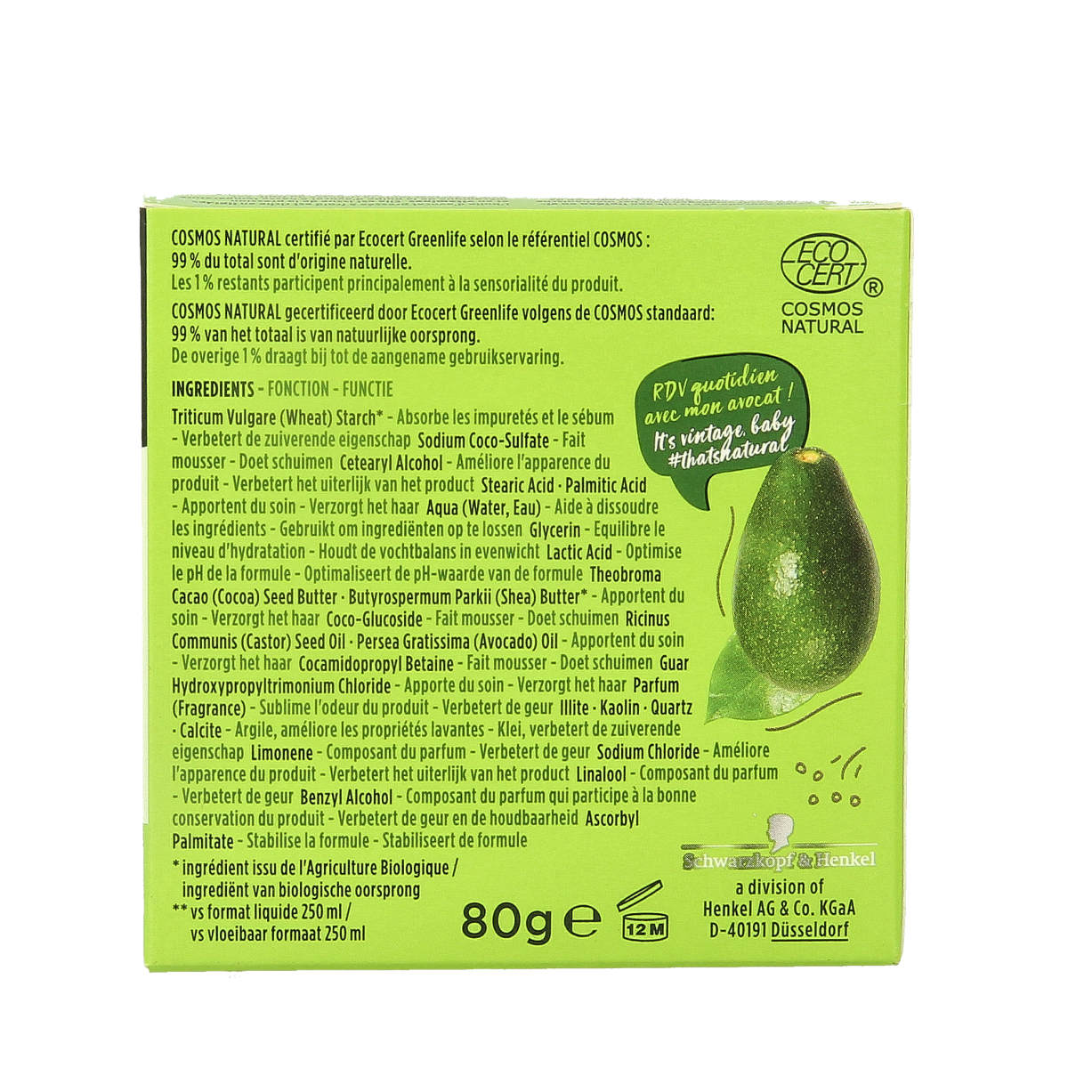 Nature Box avocado conditioner for hair care, 80g, with creamy texture and natural ingredients in a white bottle.