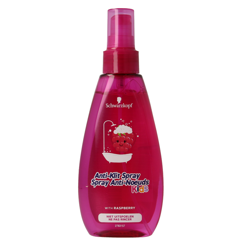 Schwarzkopf Kids anti-klit spray 150ml for detangling and hair care, featuring a colorful children's hair product bottle.