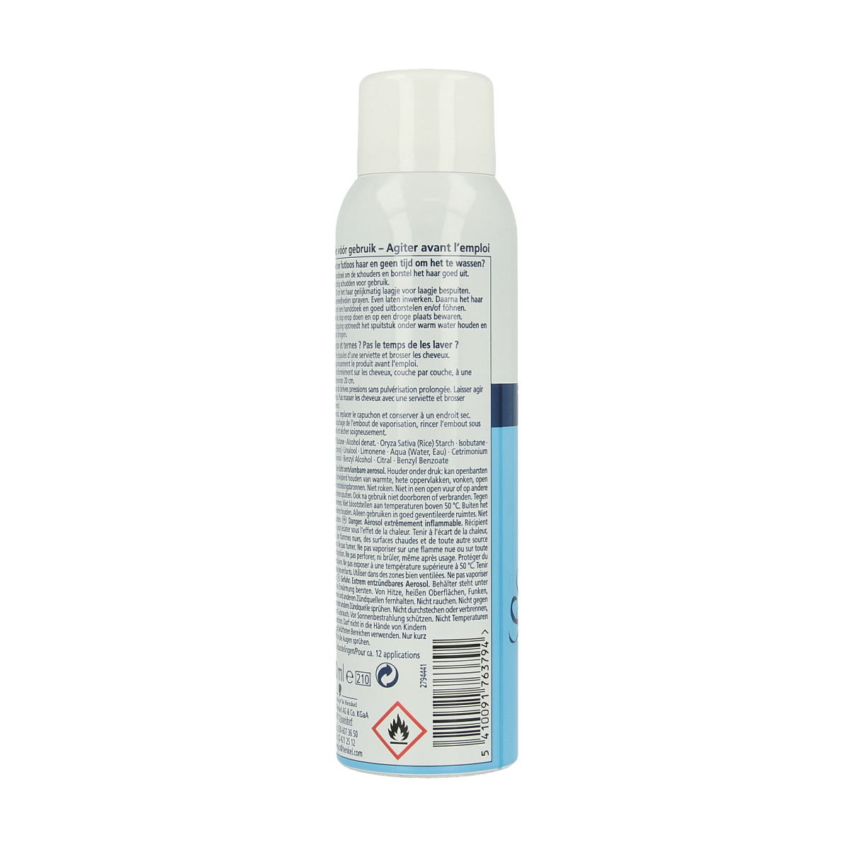 Schwarzkopf dry shampoo fresh 150ml bottle for hair care, with white and blue packaging and spray nozzle.