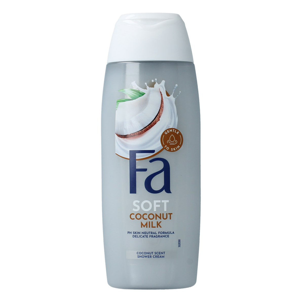 FA Shower coconut milk 250ml bottle with white and blue packaging, designed for a soothing bath and shower experience.