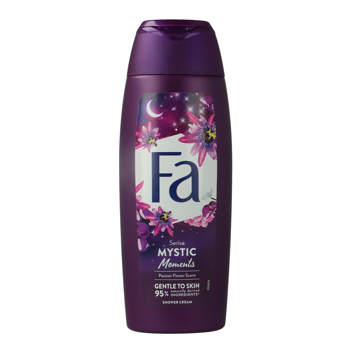 FA Douche Mystic Moments with shea butter and passion fruit in a 250ml bottle, featuring a soft, colorful label design.