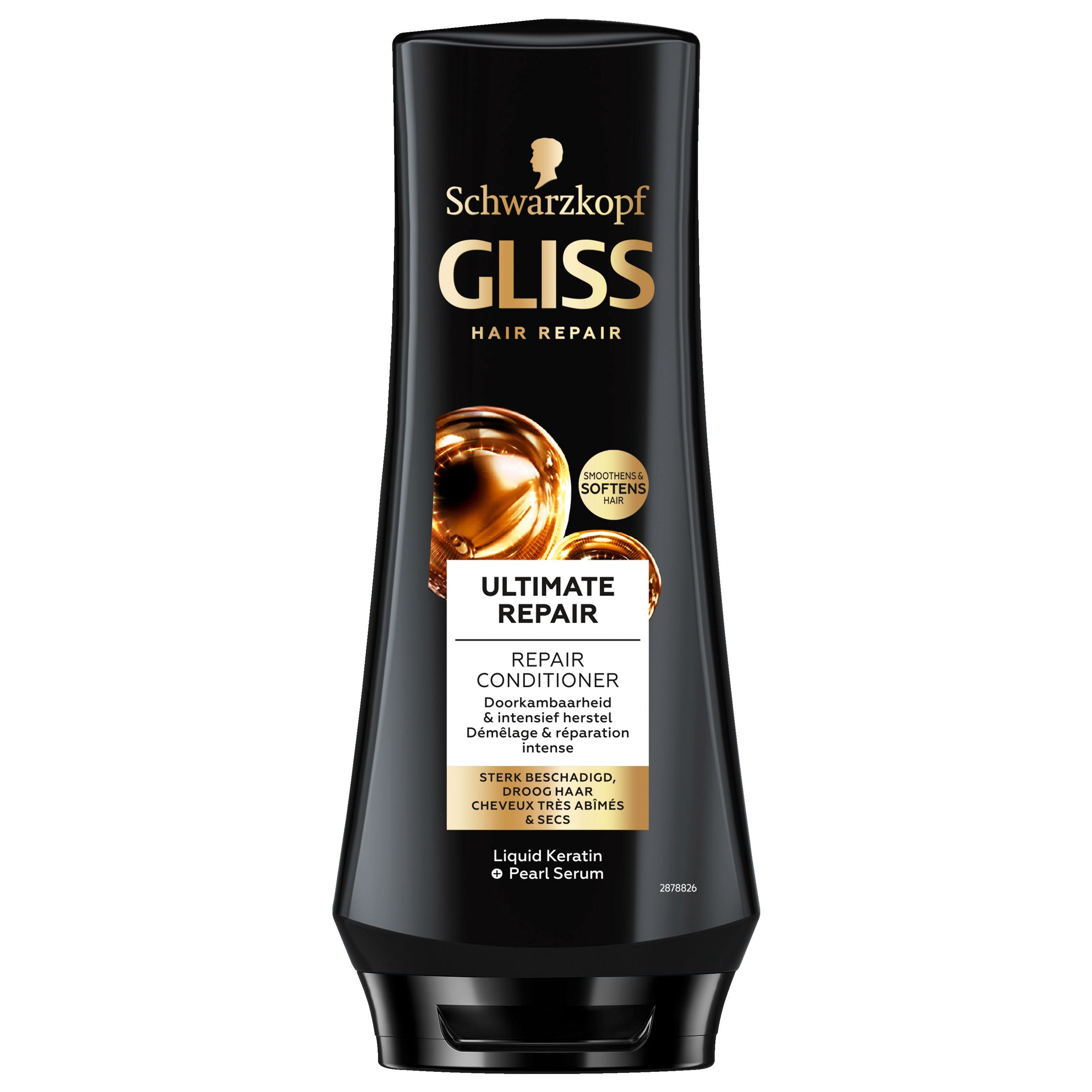 Gliss Kur Ultimate Repair conditioner for hair, 200ml bottle, smooths and strengthens damaged hair.
