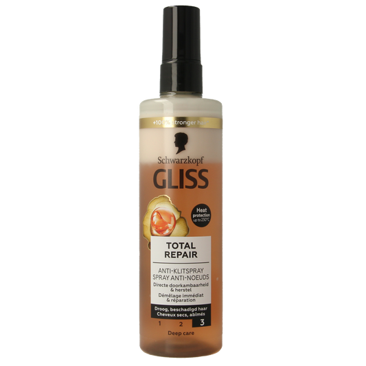Gliss Kur Anti-klit spray for hair repair, 200ml, features in a sleek bottle, designed to reduce hair tangles and improve hair texture.