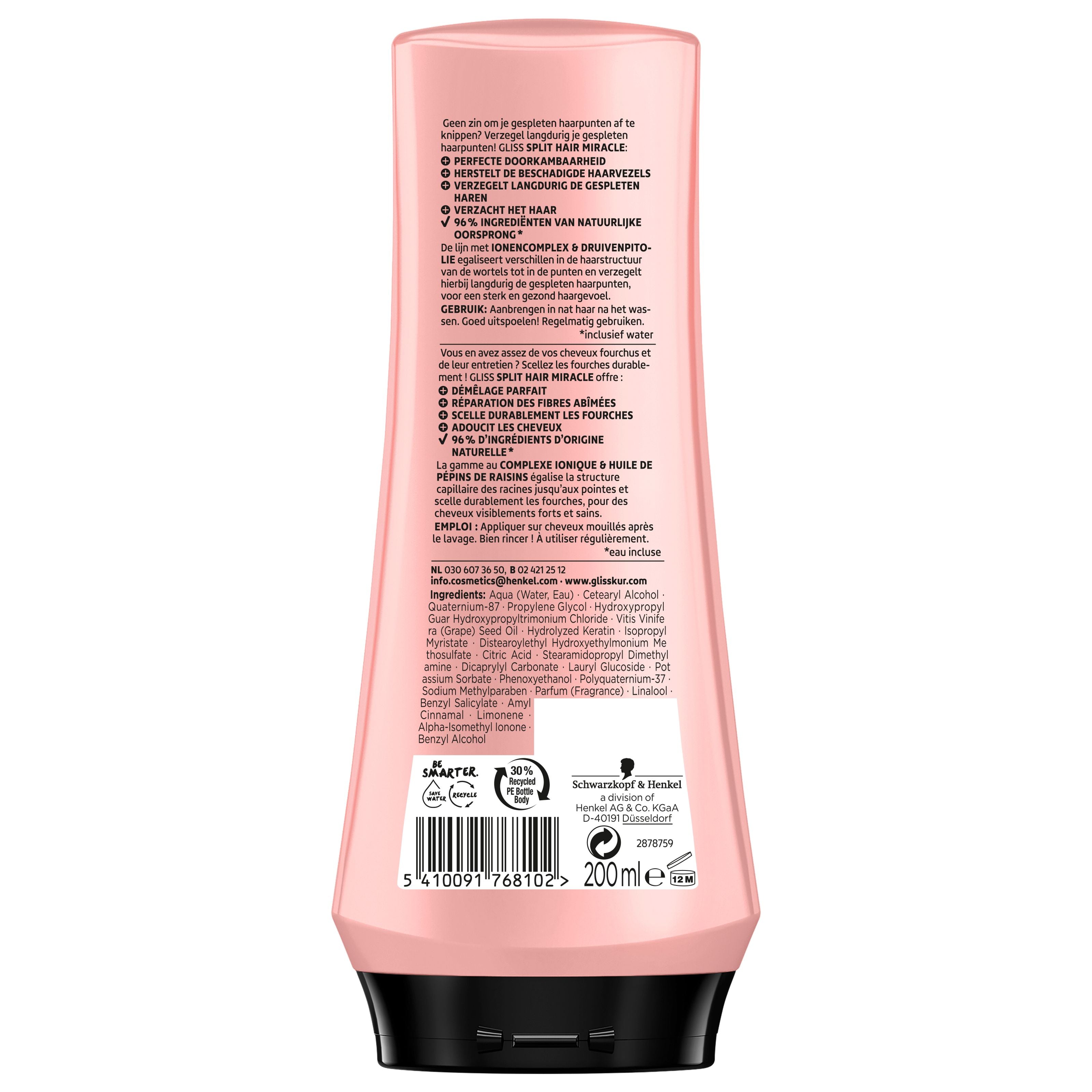 Gliss Kur split end miracle conditioner for hair, 250ml bottle, smooths and repairs damaged hair, Haarverzorging product