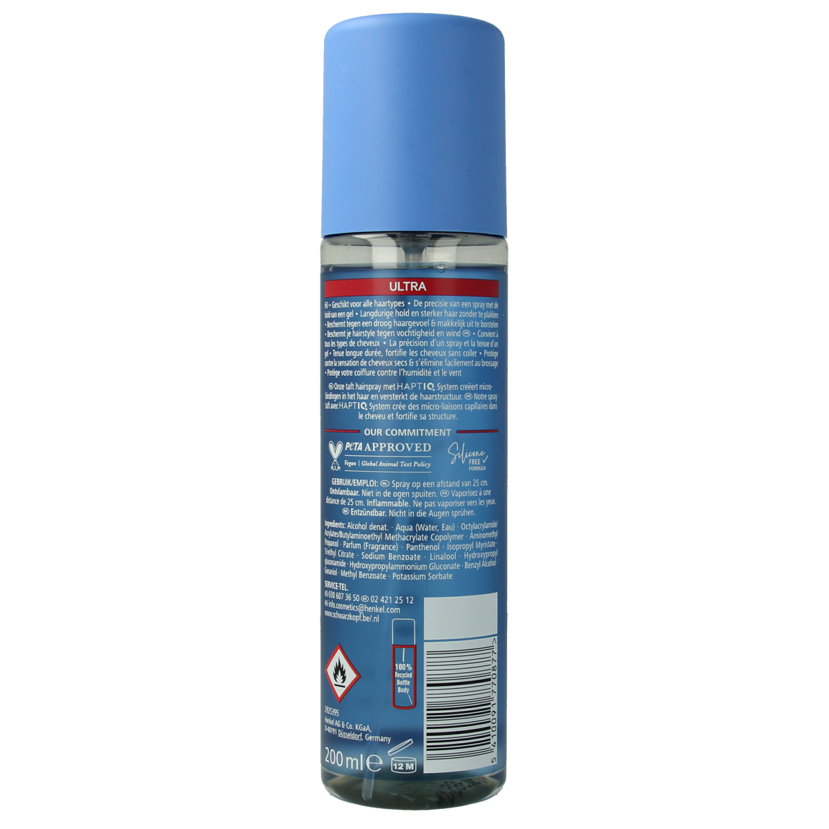 Taft Gellac ultra strong hair styling gel in a 200ml bottle with a clear cap, designed for strong hold and styling.