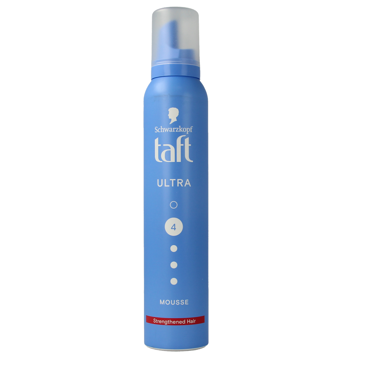 Taft Ultra Strong Mousse for hair styling, 200ml bottle with pump dispenser, provides strong hold and volume.