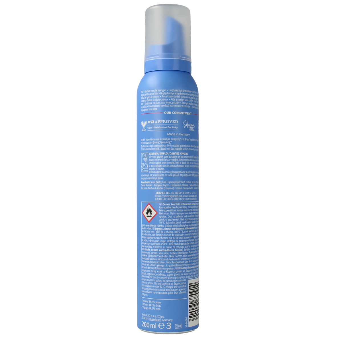 Taft ultra strong hair styling mousse in 200ml bottle, providing firm hold and volume for styled hair.