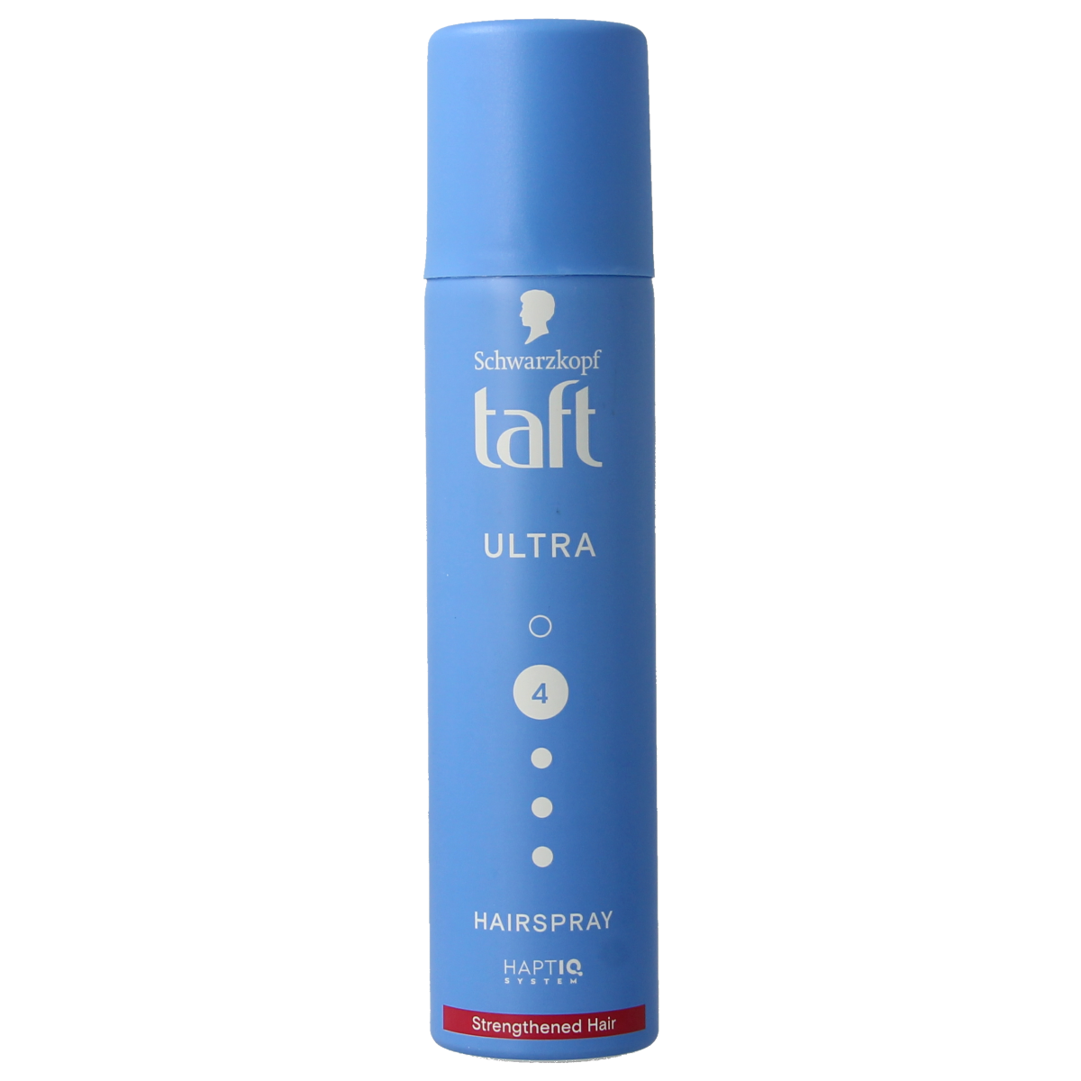 Taft ultra strong pocket size hairspray in 75ml container, Haarstyling product with compact design and spray nozzle.