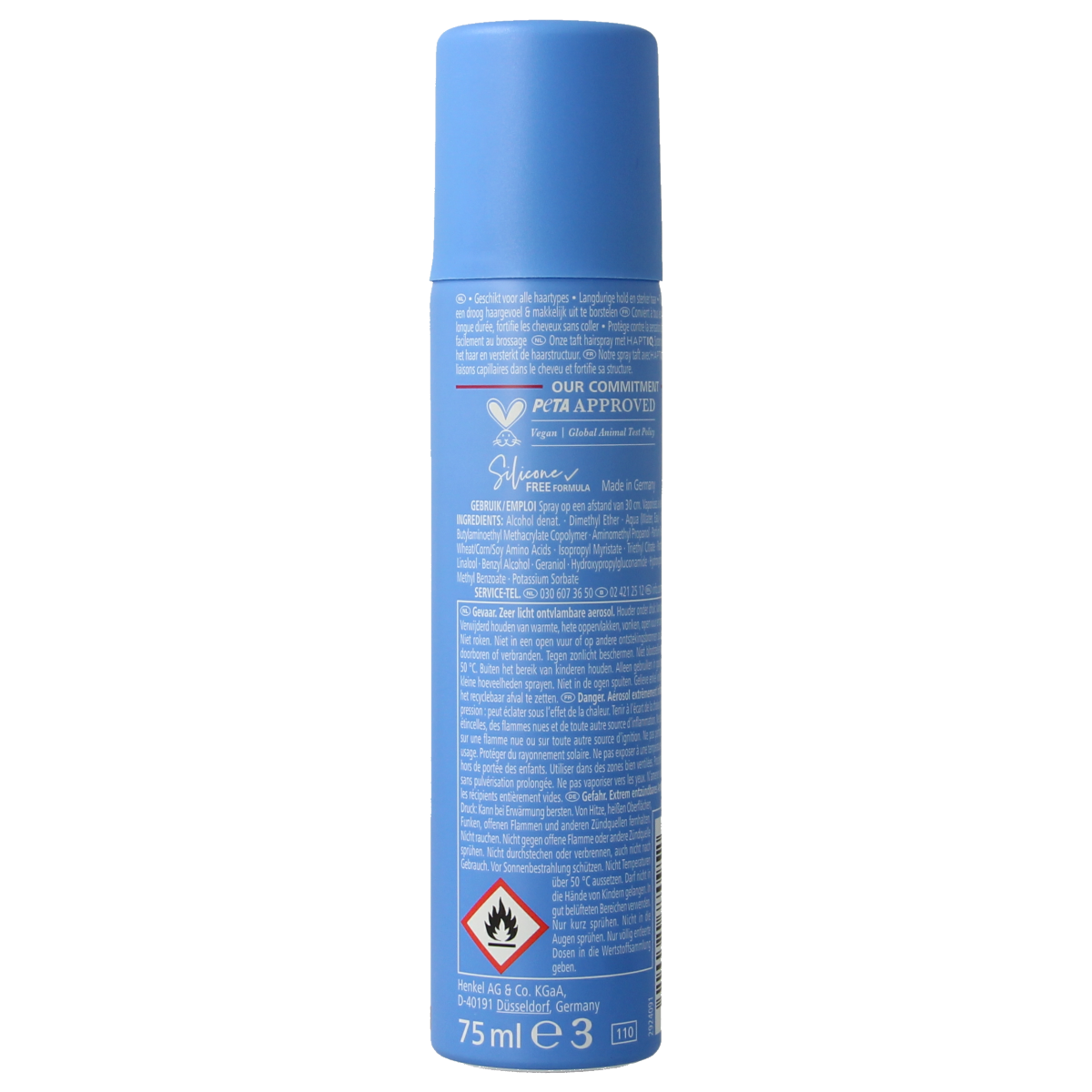 Taft Ultra Strong Hairspray pocket size, 75ml, Haarstyling product in a compact aerosol can with spray nozzle.